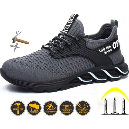 Work Safety Boots Men Shoes Sneakers Breathable Anti-Smashing Lightweight Work Boots Indestructible Sneakers with Steel Toe Cap