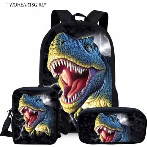 Twoheartsgirl 3D Dinosaur Backpack Set for Teenager Boys Girls Cool Student Kids School Bagpack Children Bookbags Mochila