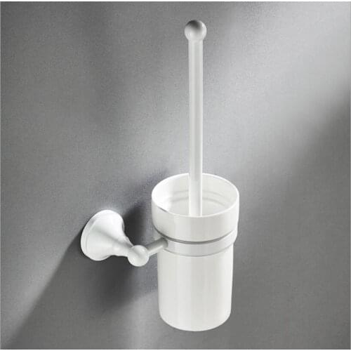 Vidric White Brass Toilet Cleaning Brush Portable Toilet Brush Holder Scrubber Curved Clean Side Corner Brush Holder with brush