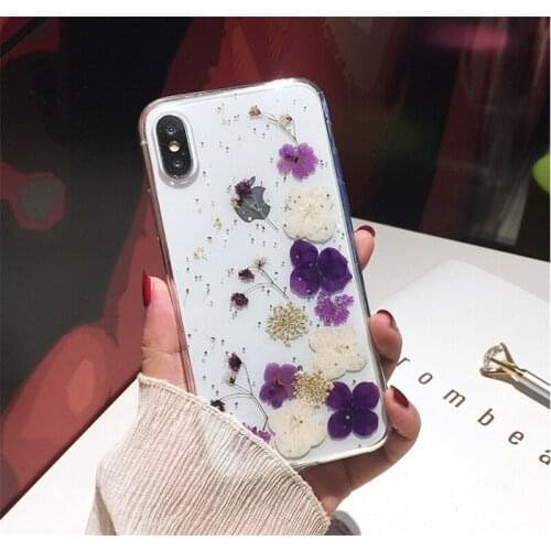 Real Dried Pressed Flowers Phone Cases For iPhone 11 12 Pro Max X XS Max XR 7 8 Plus Silicone Handmade Floral Case Cover Coque