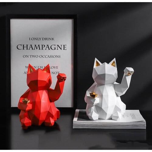 Modern Geometric Lucky Cat Storage Box Resin Ornaments Milk Coffee Shop Figurines Decoration Home Livingroom Sculpture Crafts