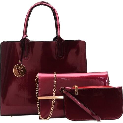 Luxury 3-piece patent leather handbags lacquered shoulder cross bag for women Casual messenger bag clutch set Feminina