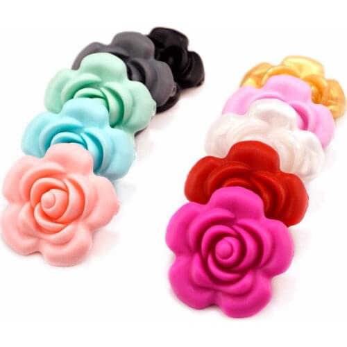Sutoyuen 5pcs BPA Free Rose Flower Silicone Beads Teether for DIY Teething Necklace Pacifier Dummy Chewing Toys Baby Show Gift