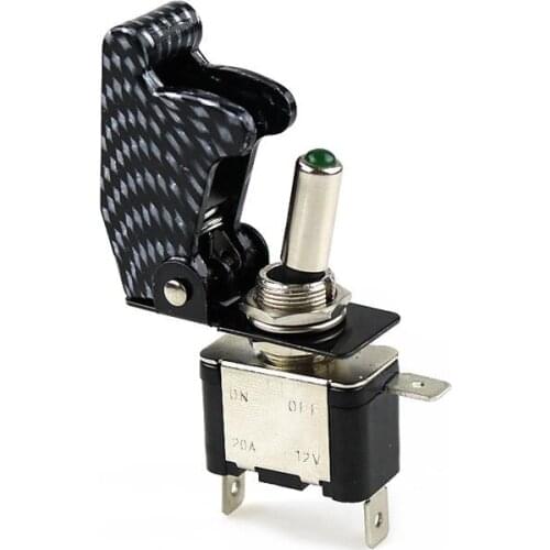 Auto Car Boat Truck Illuminated Led Toggle Switch With Safety Aircraft Flip Up Cover Guard green 12V20A Carbon cover