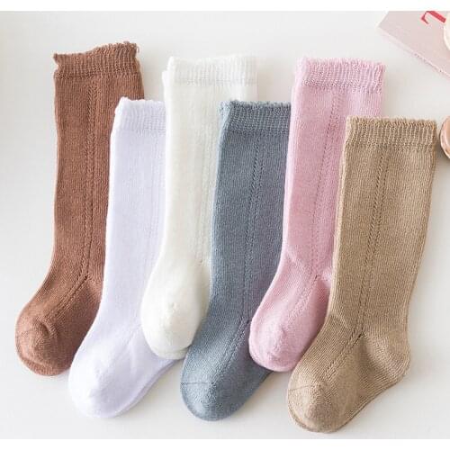 Fashion Baby Socks Loose Mouth Side Leakage Plain Color Boy Girl Pure Color Blended Long Stockings Child Air Conditioning Socks