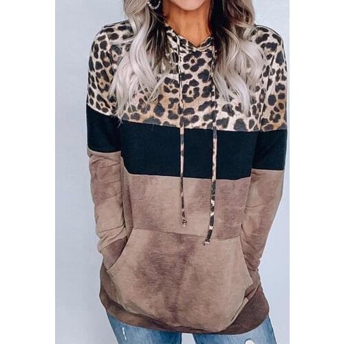 Hoodie New Fall/winter Womens Sweatshirt Leopard Print Ladies Clothes Korean Loose Pullover Patchwork