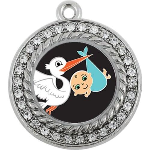 All the mommies Show your style STORK BRINGS A BOY CIRCLE CHARM antique silver plated jewelry