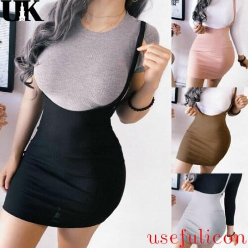 Womens Knitted Pinafore Short Bodycon Pencil Slim Skirt Mini Dress UK 10-16