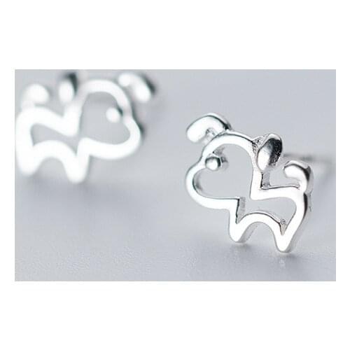 MloveAcc 100% 925 Sterling Silver Women Jewelry Fashion Cute Tiny Hollow Dog Stud Earrings for Daughter Girls