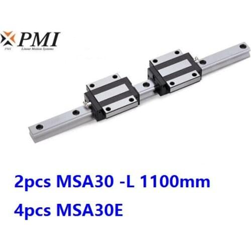 2pcs origial Taiwan PMI MSA30 -L 1100mm linear guide + 4pcs MSA30E flange carriage blocks for CNC router