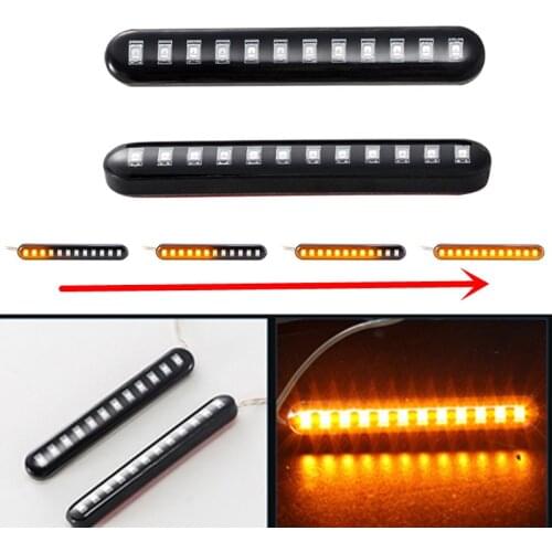 2Pcs Universal Sequential Water Flowing 12 LED Mini Strips Motorcycle Car Strips Led Turn Signal flasher Lights Amber marke lamp