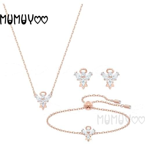 2020 SWA Fashion Jewelry High Quality Charm Cute and Elegant Angel Wings Angel Crystal Pendant Necklace Set Female Romantic Gift