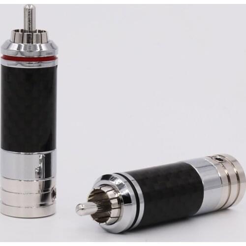 4Pieces Unlogo Rhodium Plated RCA Plug Carbon Fiber 9mm Cable Phono Connector