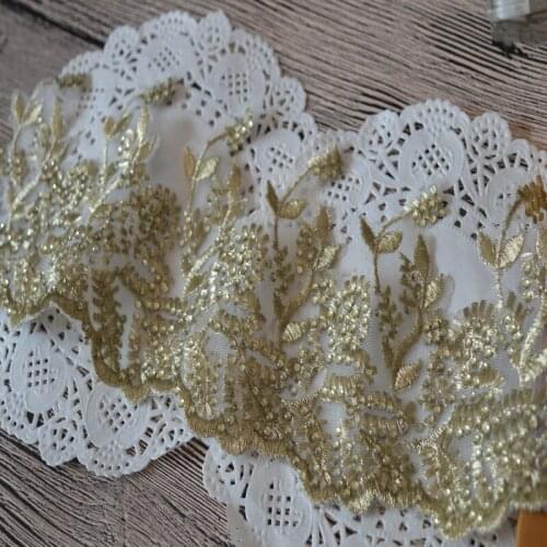 5Yards High Quality 11cm Wide Gold Beaded Lace Fabric Braided Lace Trim Guipure Laces Ribbon Sewing Trimmings For Clothing