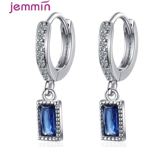 Authentic 925 Sterling Silver Exquisite Blue Crystal Earrings For Women Fashion Dazzling CZ Hoop Earrings Silver Jewelry