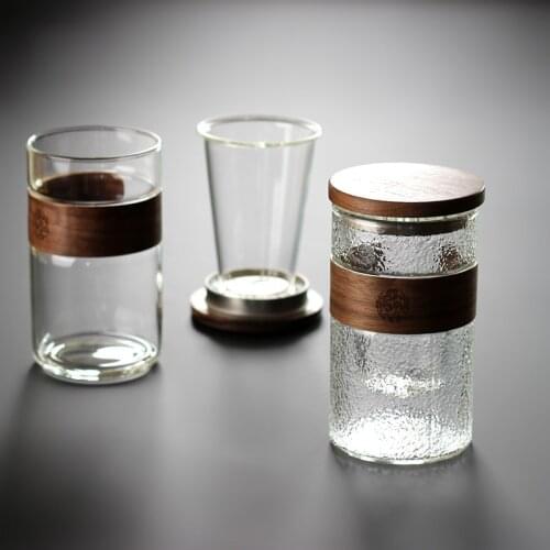 Tea separation cup with lid three-piece cup Japanese hammer glass, filter tea cup, heat-resistant drinking cup household