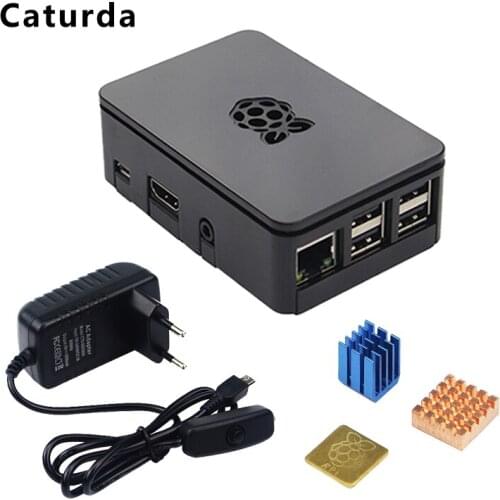 For Raspberry Pi 3 ABS Case Acrylic Case + Heat Sink Cooler + Power Adapter Supply with Switch for Raspberry Pi 3 Model B+ 3B 2B