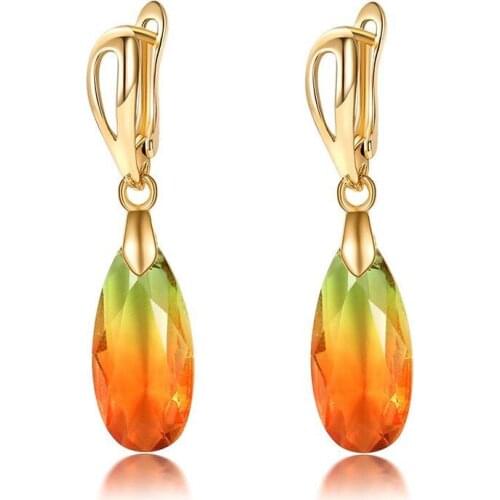 MGFam Colorful Tourmaline Long Drop Water Earrings for Fashion Women Dress Party JewelryGold Color 18 k New Design
