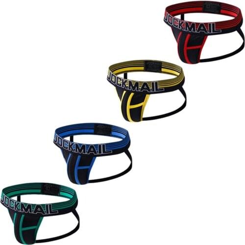 JOCKMAIL Sexy Men G String Mesh Breathable Hip-lift Jockstrap Homme 4PCS Ropa Interior Hombre High Quality Underwear Gay Slip