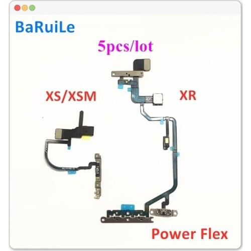 BaRuiLe 5pcs Power switch on off Volume Switch flex Cable with Metal Bracket Assembly For iPhone XS XR XS MAX Replacement Parts