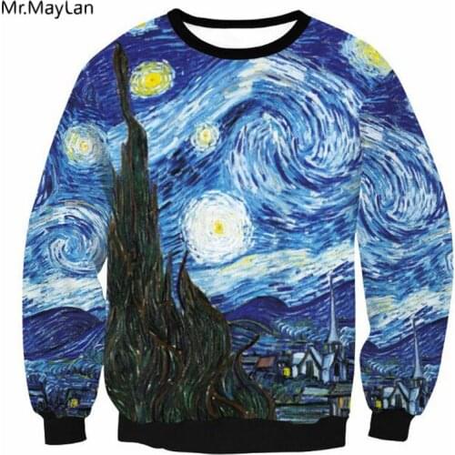 Van Gogh Oil Painting Starry Night 3D Print Sweatshirts Casual Hoodies Outfits Men/Women Clothes Pullover O neck Jumper Tops 5XL