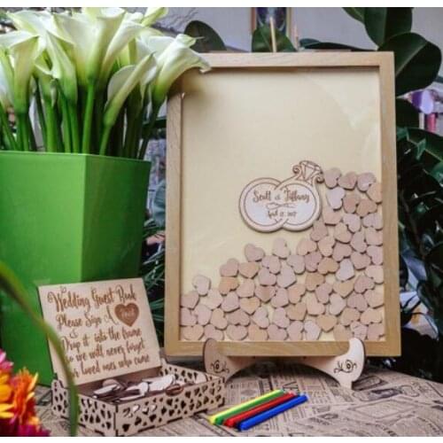Customize diamond ring wedding Memory Guest Book, Elegant Drop Box with hearts,Mr&Mrs Guest Book Alternative drop boxes