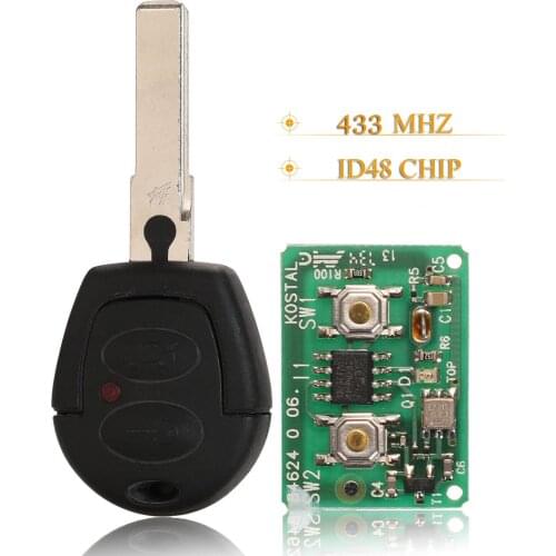 Kutery 2 Buttons Replacement Fod 433Mhz ID48 Chip Smart Remote Car Key For Volkswagen Vw Golf Polo Jetta