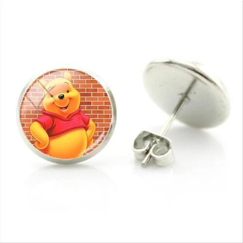 Disney Winnie The Pooh Classic Animation Pendant Earrings Trend Handmade Fashion Glass Gem Gift Jewelry Earrings