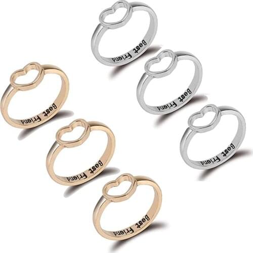 Love Heart Rings for Women Men Letter Best Friend Friendship Rings 2Pcs Heart Couple Ring for 2 3 Girls BFF BBF Rings Size 8