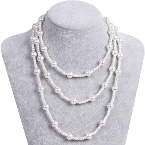 HOWAWAY Art Deco Fashion Faux Pearls Necklace 1920s Flapper Beads Cluster Long Pearl Necklace for Gats150cm long pearl necklace