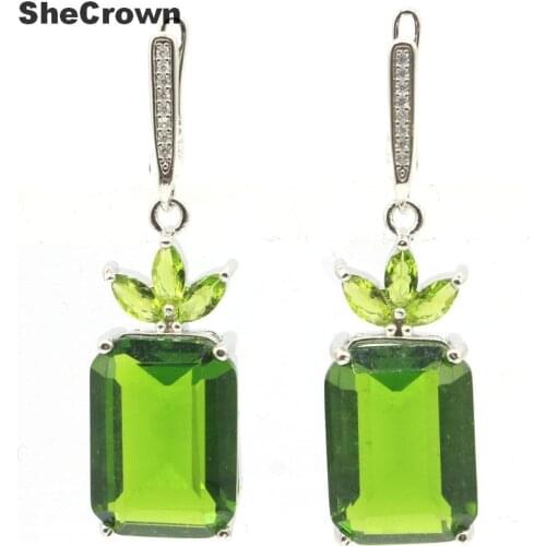 44x13mm Classic 18x13mm Rectangle Created Green Peridot Natural CZ Womans Silver Earrings Pendant