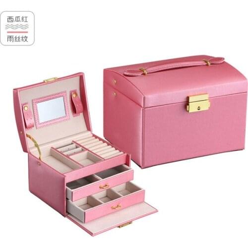 Leather Jewelry Box Three Layers Double Drawer Jewelry Box Princess Jewelry Receiving Box