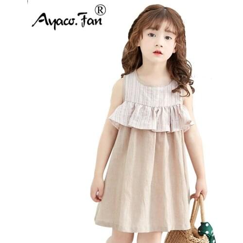 Summer Girls Dress for Kids Baby New 2019 Cute Ruffles Striped Patchwork Sleeveless Cotton Princess Dresses Children Dress