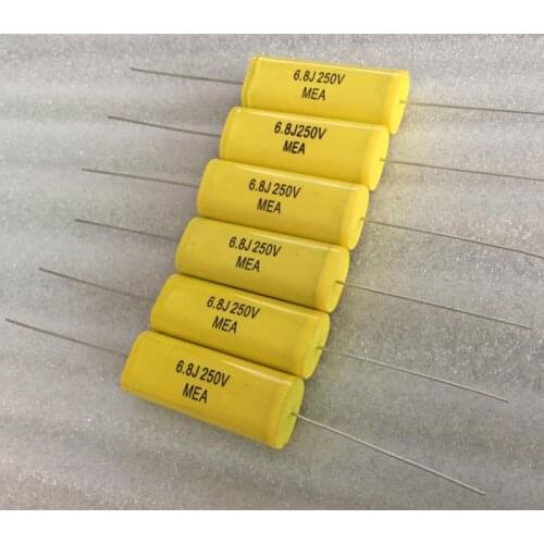 Hot selling ,original 250v6.8uf 685j 6.8uf MKP axial metallized polyester film capacitance. Volume: length 45mm* diameter 17mm