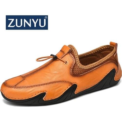 ZUNYU New Men Casual Shoes Summer Genuine Leather Men Loafers Moccasins Slip On Mens Flats Breathable Male Driving Shoes