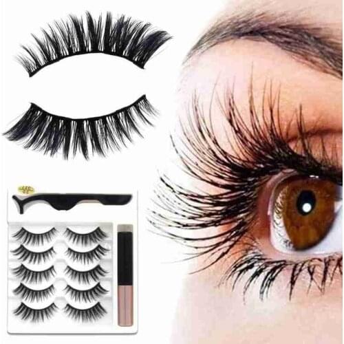 5 Pair Magnetic False Eyelashes Lashes With Liquid Eyeliner Tweezers Magnetic Eyelashes Kit Long-lasting Eyelash Extension Set