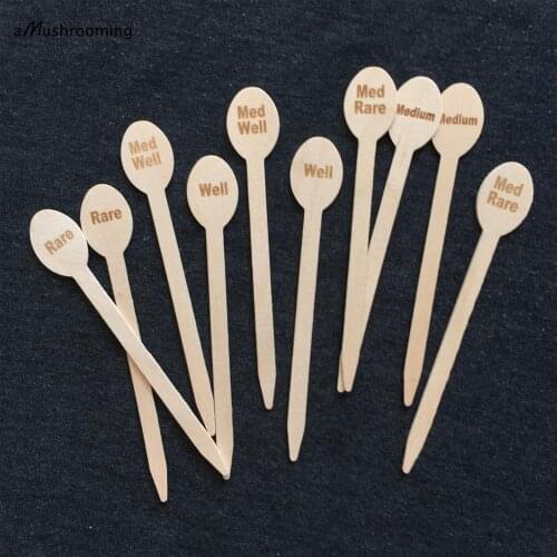 Natural Wood Steak Markers 100pcs Custom Sticks for Burgers Home Steak House Biodegradable Medium Rare/ Well Cooked