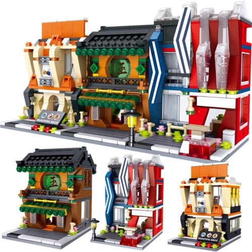 City Architecture Street View Watch Jade Jewelry Shop Model Building Block 6 IN 1 Creator DIY House Bricks Toy for Children