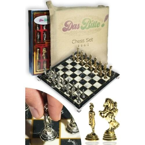 Chrome Cast Marble Pattern Plated Chess Set with Roman Legionnaire Figure (27cm X 27cm) High Grade Professional Set Quality