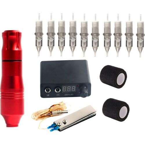 Professional Tattoo Machine Kit Tattoo Power Supply Rotary Pen With Cartridges Needles For Permanent Makeup Eyebrow Microblading