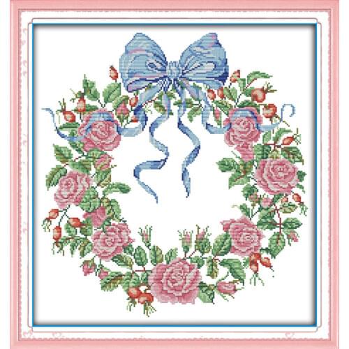 Rose garland cross stitch kit flower plant 14ct 11ct count print canvas cotton x stitching embroidery DIY handmade needlework