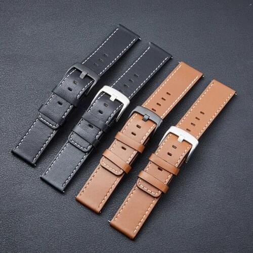 New Black Brown Retro Matte Leather Watch Band 22mm Leather Strap Stainless Steel Buckle Watchbands