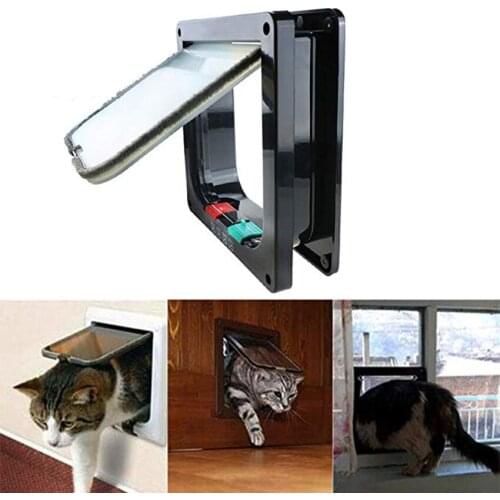 Dog Cat Flap Door With 4 Way Lockable Waterproof Screen Window For Animal Small Pet Cats Dogs Anti Escape Safety Gate Supplies
