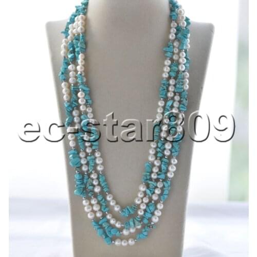 Z10669 50"~100" 7mm Blue Turquoise Detritus Bead Necklace