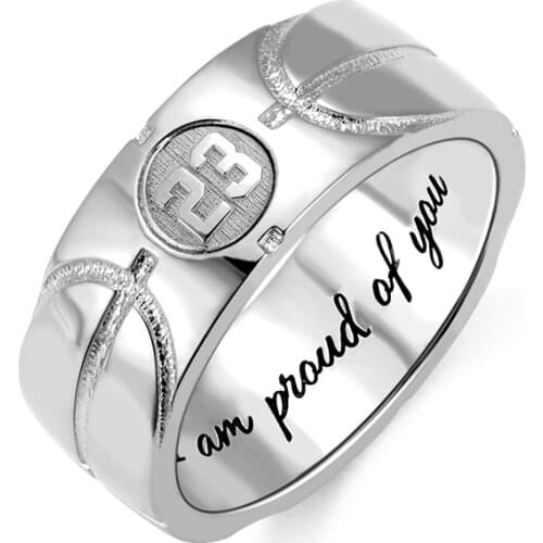 Personalized Basketball Pattern Initial Ring Inner Engraving Word 3.0 Allura Font Men Fashion Hip Hop Number Rings Copper Gift