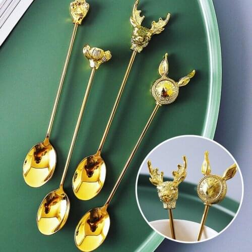 Stainless Steel Coffee Stirring Spoon Ceramic Long Handle Golden Ice Cream Teaspoon Gold-plated Dessert Spoon Tableware