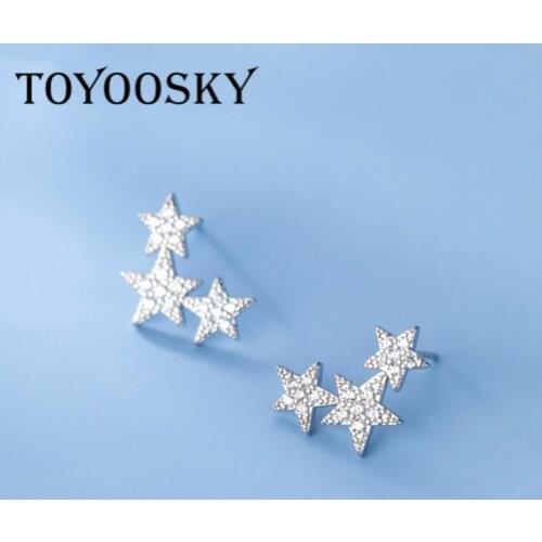 Simple Cubic Zirconia Stars Earrings Stud 925 Sterling Silver For Women Ear Fashion Fine Jewelry Gifts