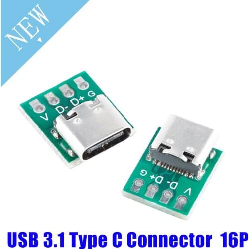 5Pcs USB 3.1 Type C Connector 16 Pin Test PCB Board Adapter 16P Female Connector Socket For Data Line Wire Cable Transfer