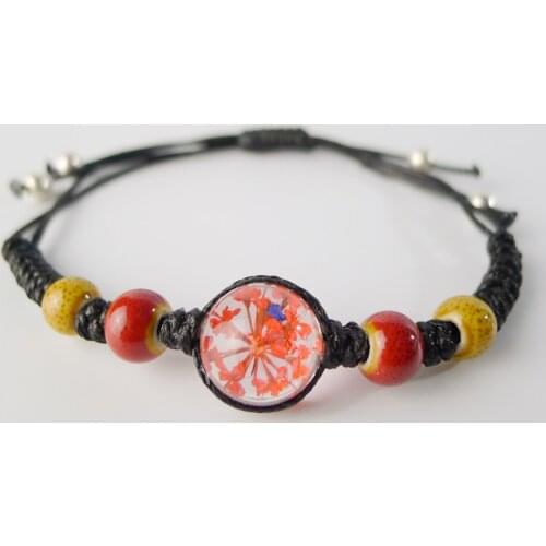 Samll Glass ball dry flower Ceramic beads bracelet for women Bracelets Bangles Jewelry & Accessories #EY313