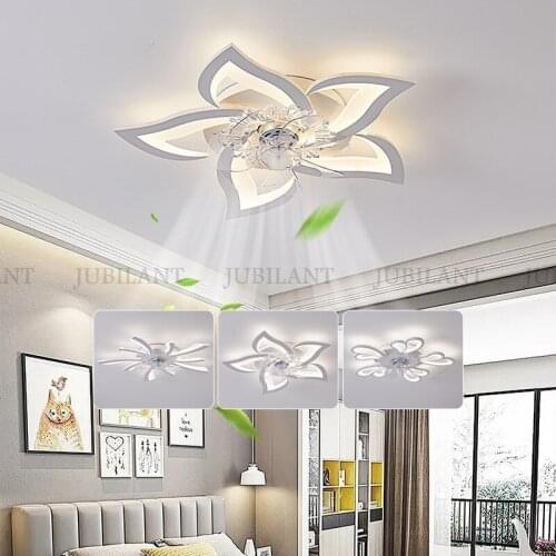 Nordic Luxury Acrylic Intelligent Chandeliers Ceiling Fan Lamp LED Invisible Pendant Lights For Living Dining Room Bedroom